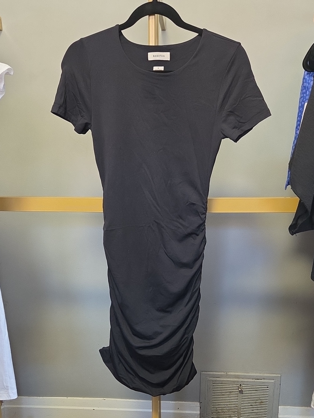 Babaton Black Side-Ruched Tee Dress